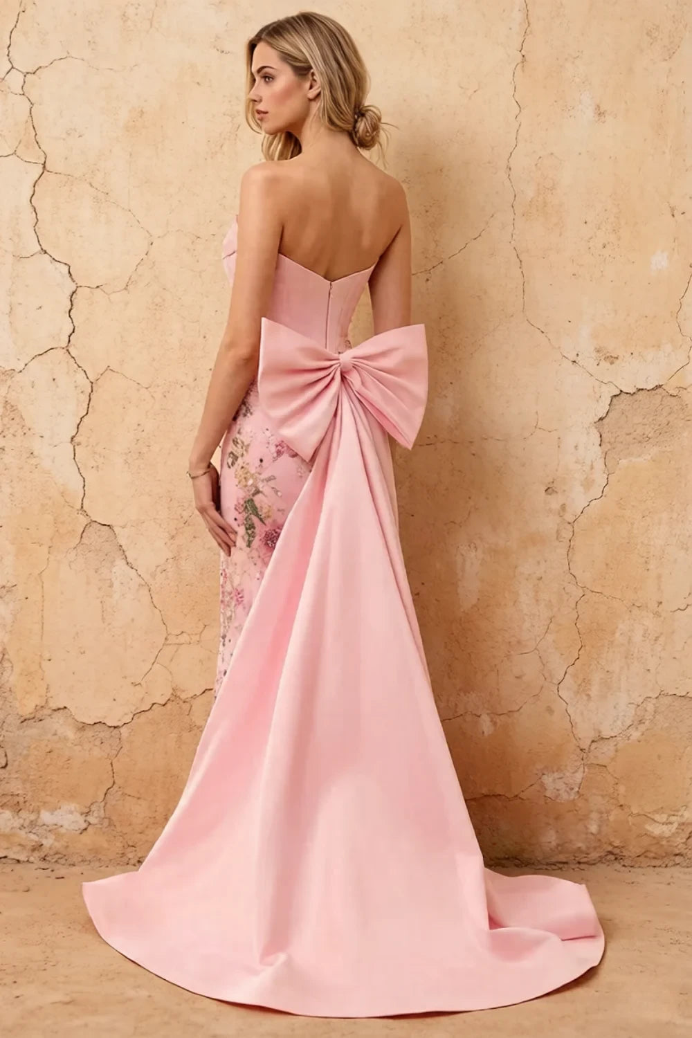 Translation missing: en.Lynn Pink convertible strapless corset floral maxi dress with detachable oversized bow - product photo 2 content.product_image_secondary