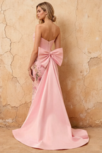Lynn Pink Convertible Strapless Corset Maxi Dress With Bow