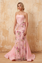 Lynn Pink Convertible Strapless Corset Maxi Dress With Bow