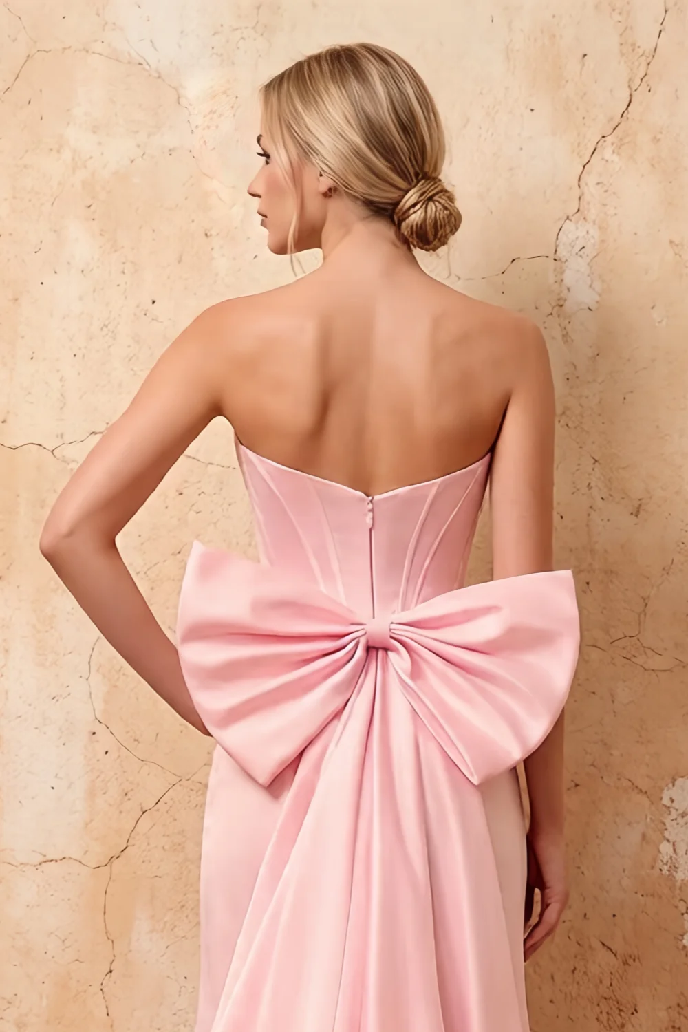 Lynn Pink Convertible Strapless Corset Maxi Dress With Bow
