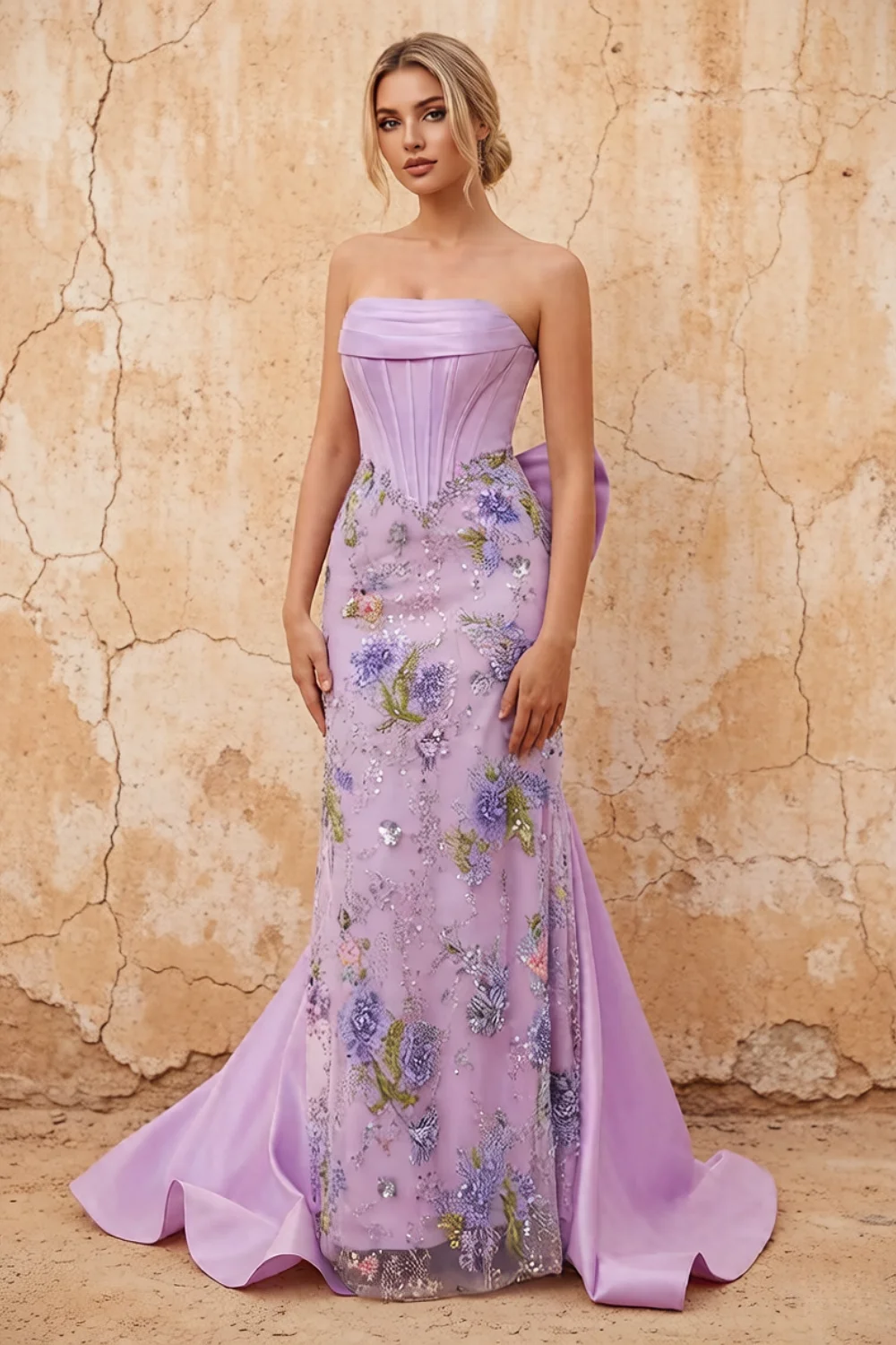 Lynn Purple Convertible Strapless Corset Maxi Dress With Bow Main image