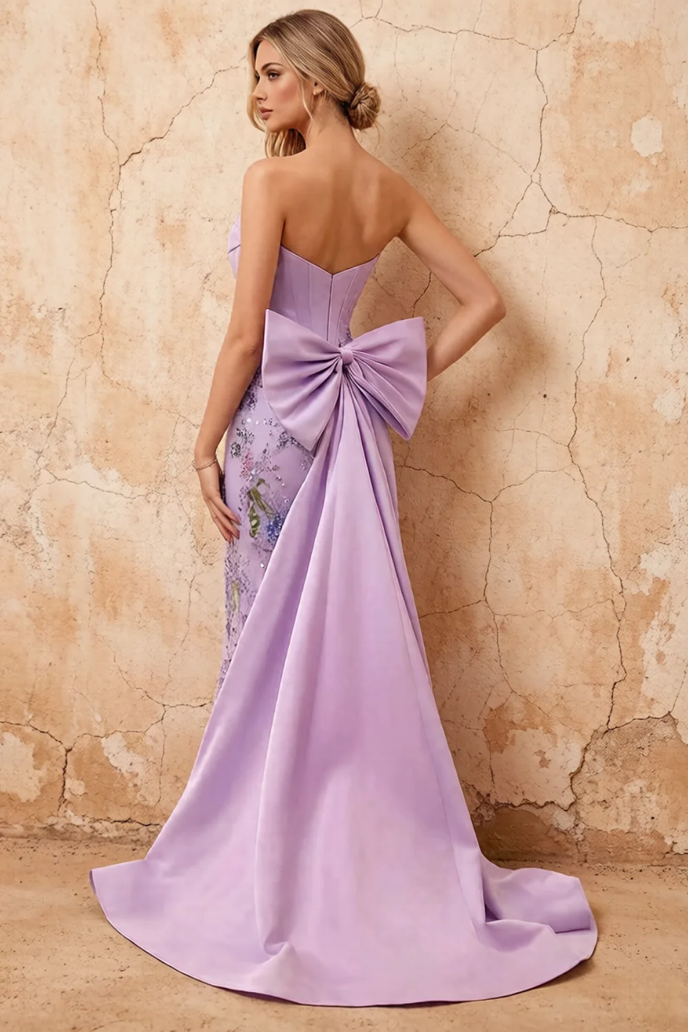 Lynn Purple Convertible Strapless Corset Maxi Dress With Bow