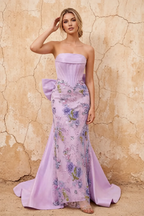 Lynn Purple Convertible Strapless Corset Maxi Dress With Bow