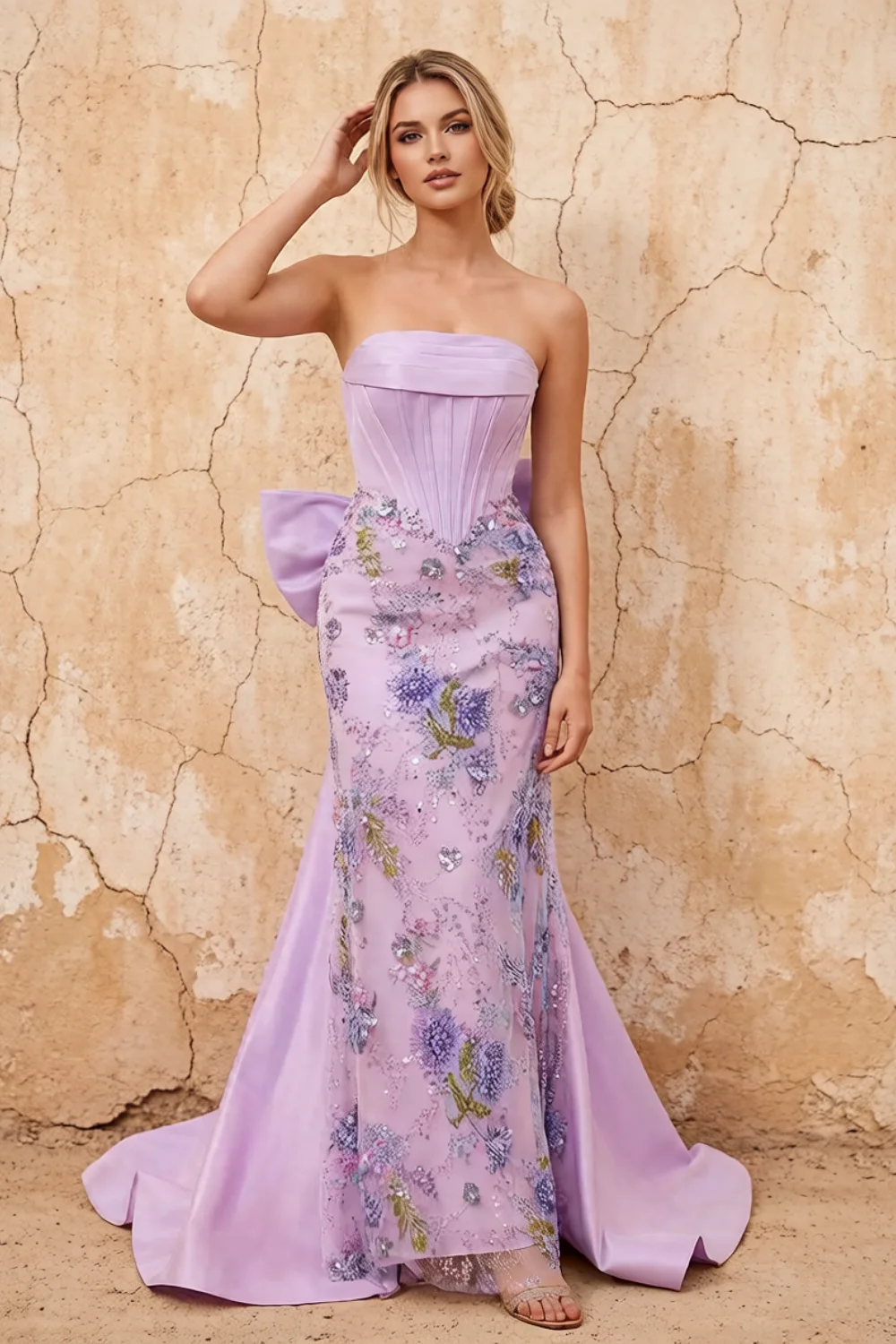 Lynn Purple Convertible Strapless Corset Maxi Dress With Bow