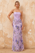Lynn Purple Convertible Strapless Corset Maxi Dress With Bow