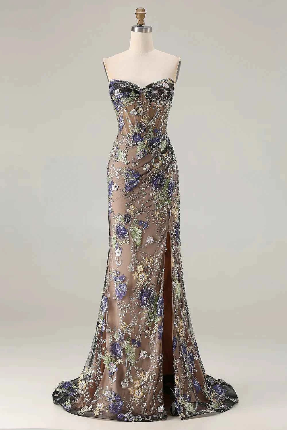 Mabel Black Mermaid Strapless Maxi Dress With Slit