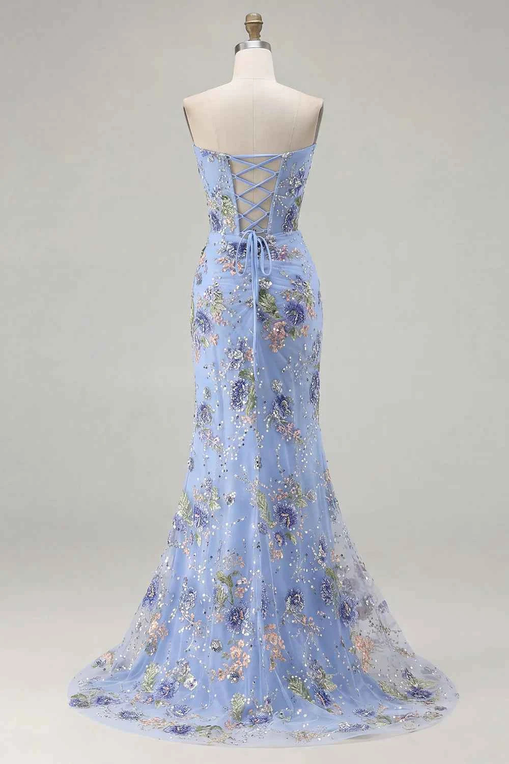 Mabel Light Blue Mermaid Strapless Maxi Dress With Slit