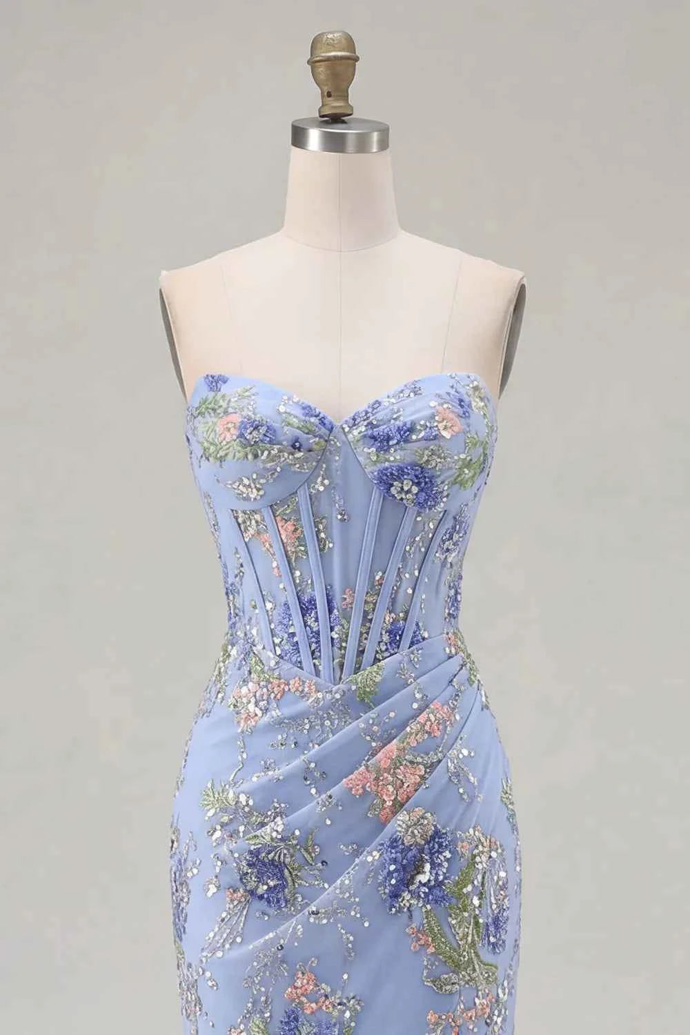Mabel Light Blue Mermaid Strapless Maxi Dress With Slit