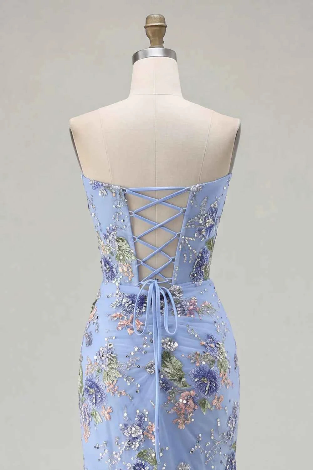 Mabel Light Blue Mermaid Strapless Maxi Dress With Slit
