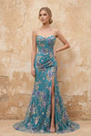 Mabel Peacock Mermaid Strapless Maxi Dress With Slit