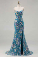 Mabel Peacock Mermaid Strapless Maxi Dress With Slit