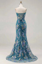 Mabel Peacock Mermaid Strapless Maxi Dress With Slit