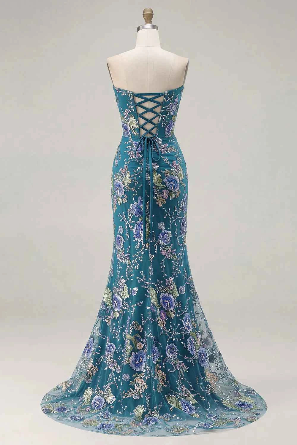 Mabel Peacock Mermaid Strapless Maxi Dress With Slit