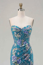 Mabel Peacock Mermaid Strapless Maxi Dress With Slit