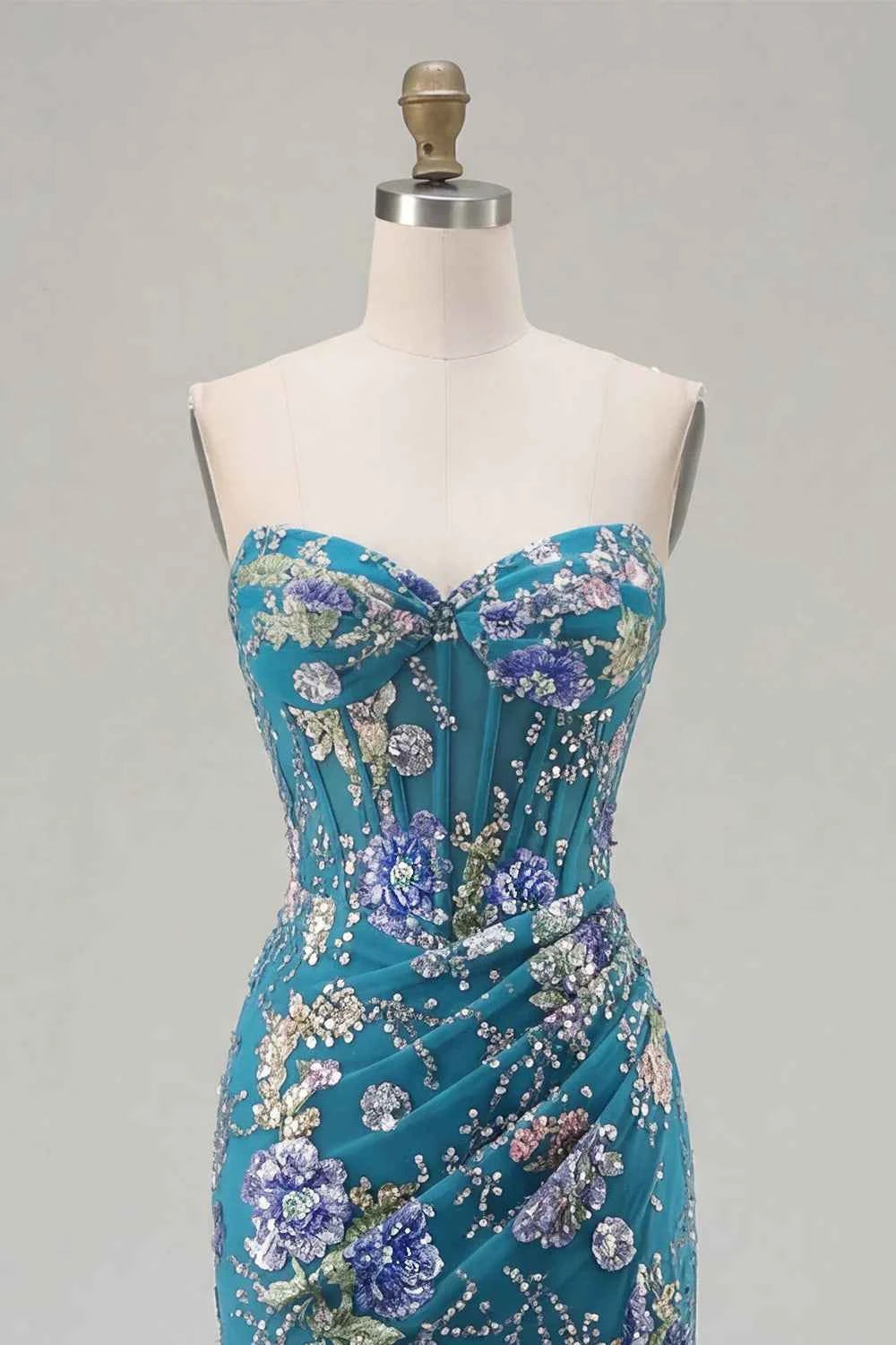 Mabel Peacock Mermaid Strapless Maxi Dress With Slit