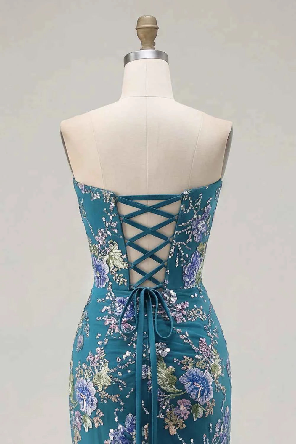 Mabel Peacock Mermaid Strapless Maxi Dress With Slit