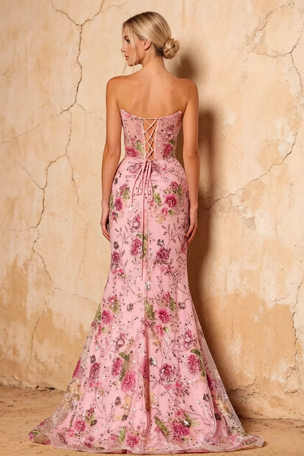 Mabel Pink Mermaid Strapless Maxi Dress With Slit