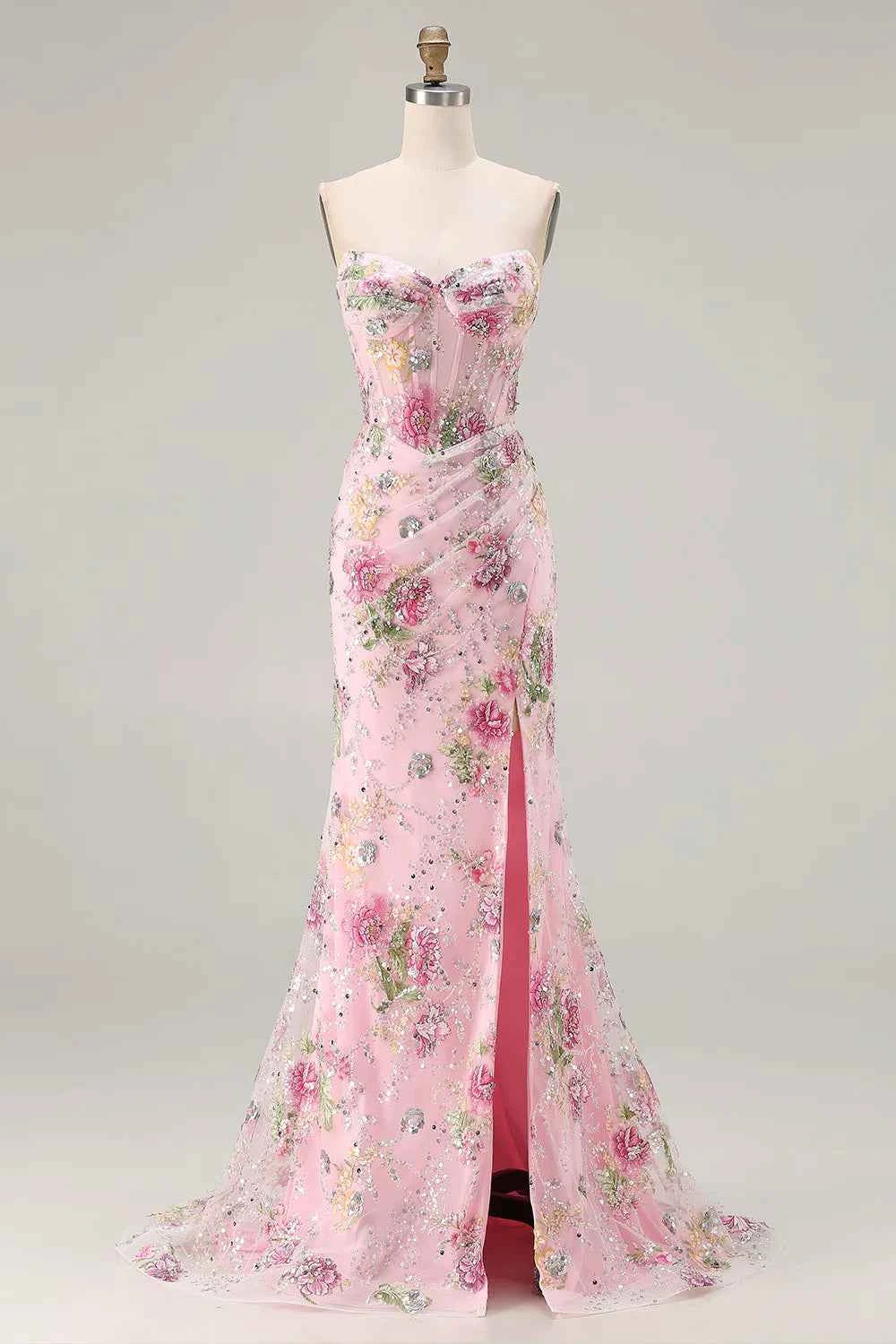 Mabel Pink Mermaid Strapless Maxi Dress With Slit