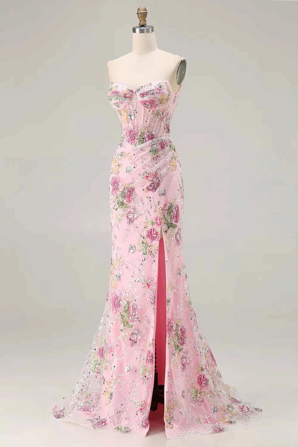 Mabel Pink Mermaid Strapless Maxi Dress With Slit