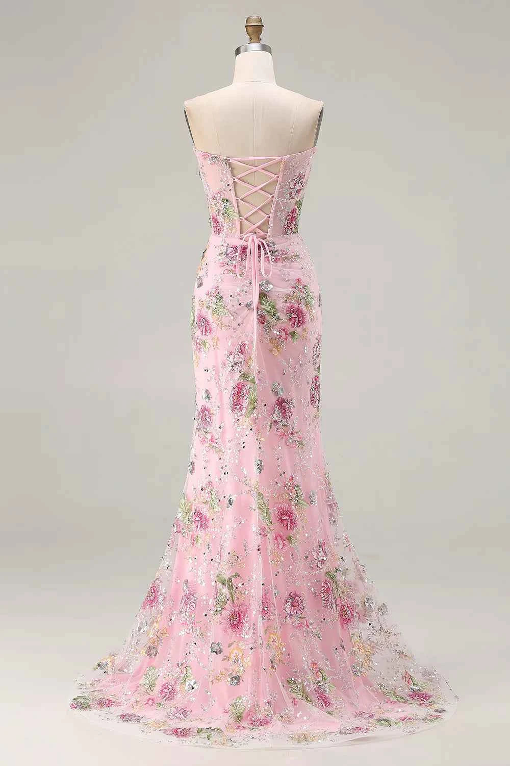 Mabel Pink Mermaid Strapless Maxi Dress With Slit
