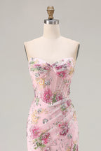 Mabel Pink Mermaid Strapless Maxi Dress With Slit