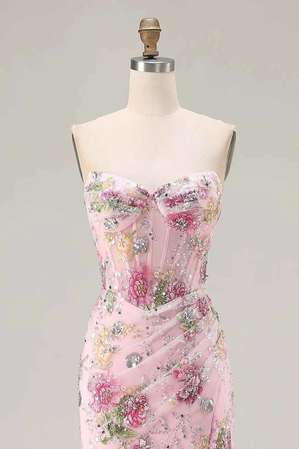 Mabel Pink Mermaid Strapless Maxi Dress With Slit
