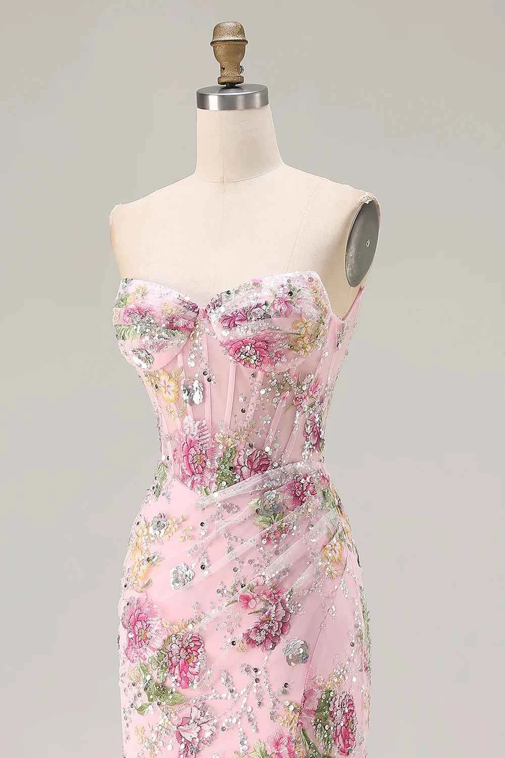 Mabel Pink Mermaid Strapless Maxi Dress With Slit