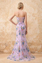 Mabel Purple Mermaid Strapless Maxi Dress With Slit