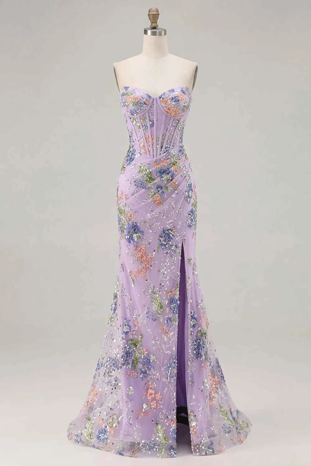 Mabel Purple Mermaid Strapless Maxi Dress With Slit