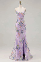 Mabel Purple Mermaid Strapless Maxi Dress With Slit