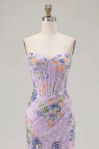 Mabel Purple Mermaid Strapless Maxi Dress With Slit