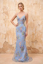 Madeline Light Blue Sparkly Tulle Mermaid Maxi Dress