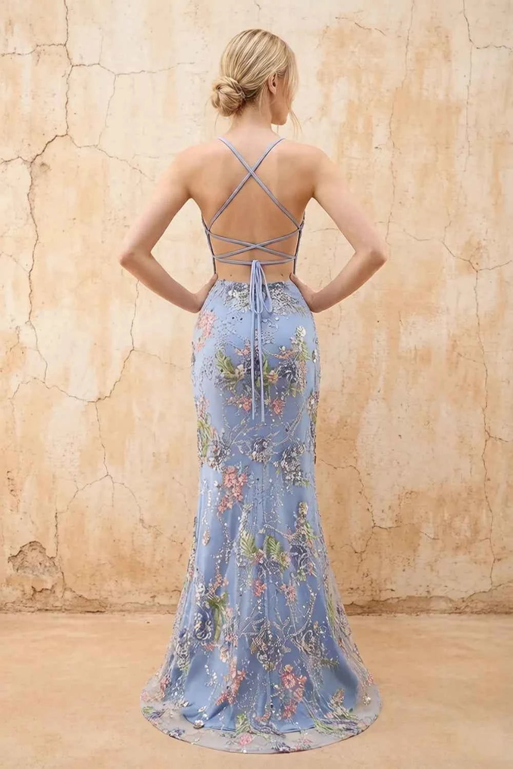Madeline Light Blue Sparkly Tulle Mermaid Maxi Dress
