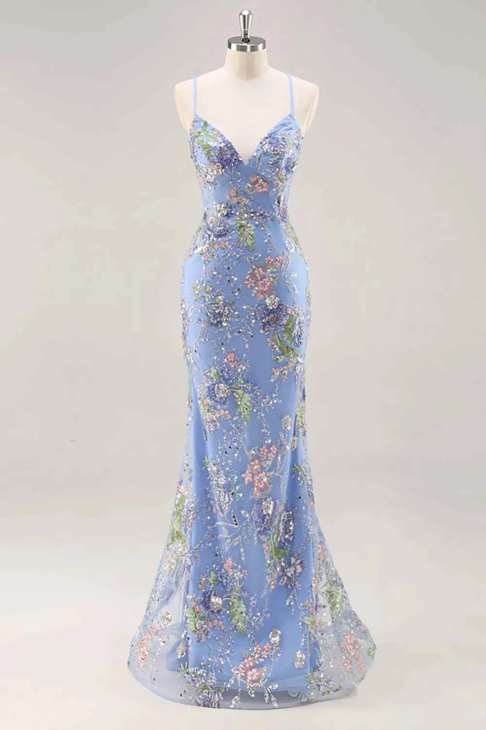 Madeline Light Blue Sparkly Tulle Mermaid Maxi Dress