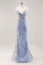 Madeline Light Blue Sparkly Tulle Mermaid Maxi Dress