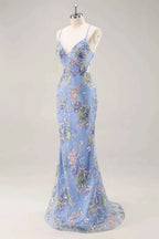 Madeline Light Blue Sparkly Tulle Mermaid Maxi Dress