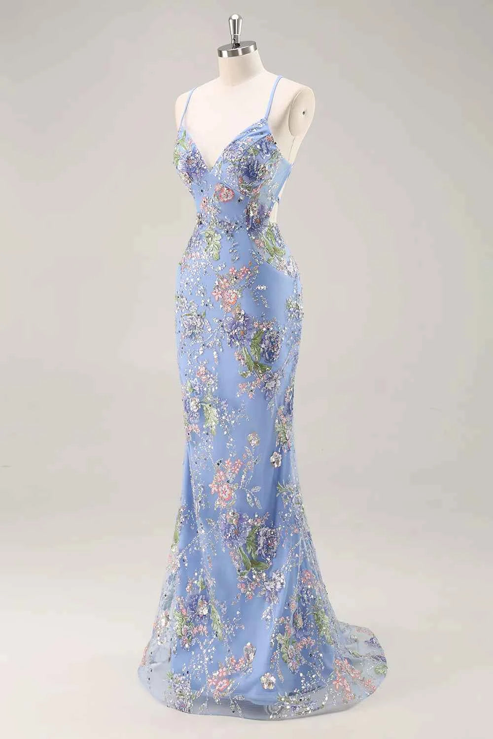 Madeline Light Blue Sparkly Tulle Mermaid Maxi Dress