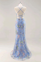Madeline Light Blue Sparkly Tulle Mermaid Maxi Dress