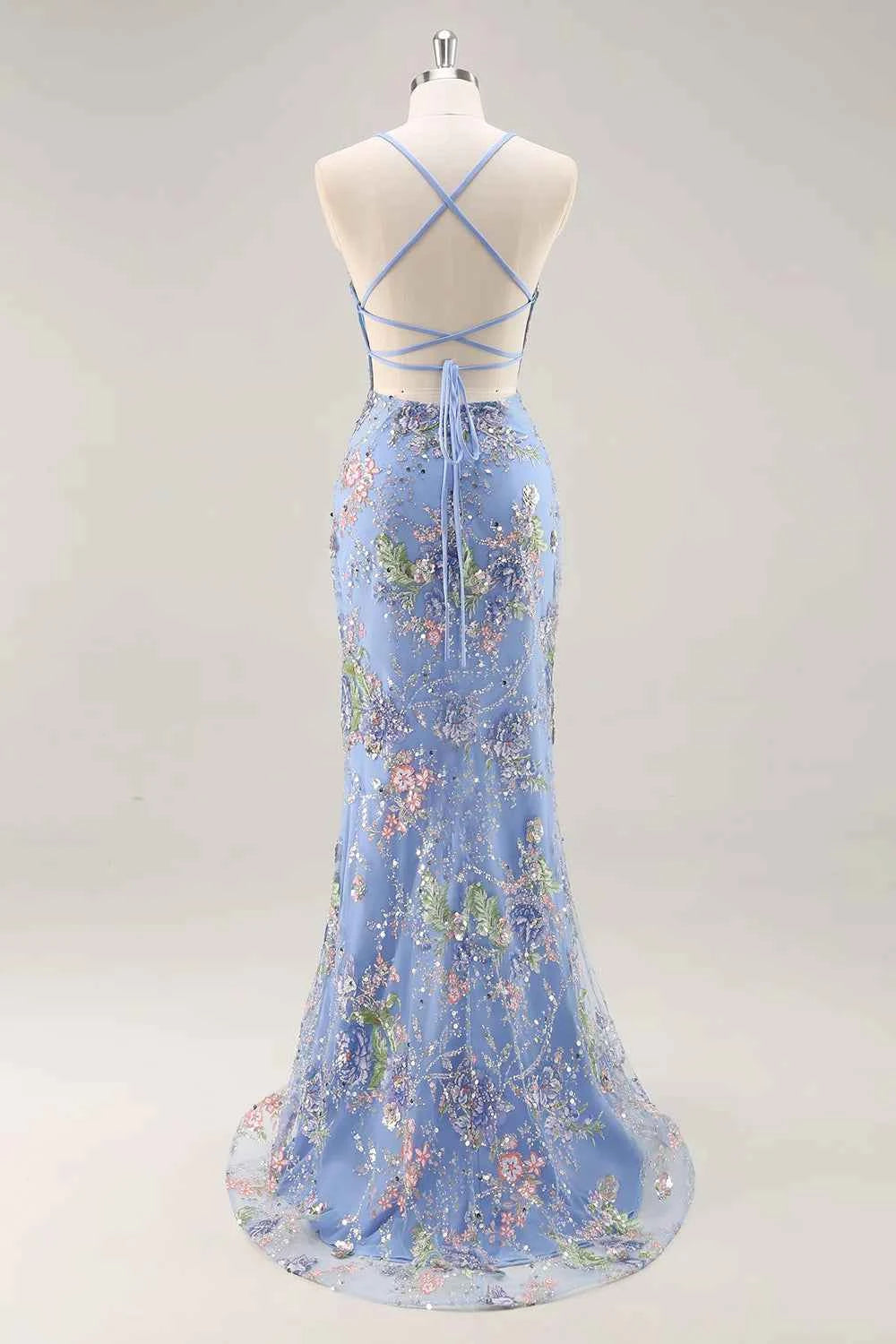 Madeline Light Blue Sparkly Tulle Mermaid Maxi Dress