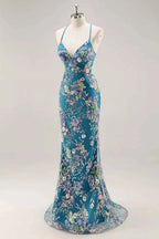 Madeline Peacock Sparkly Tulle Mermaid Maxi Dress