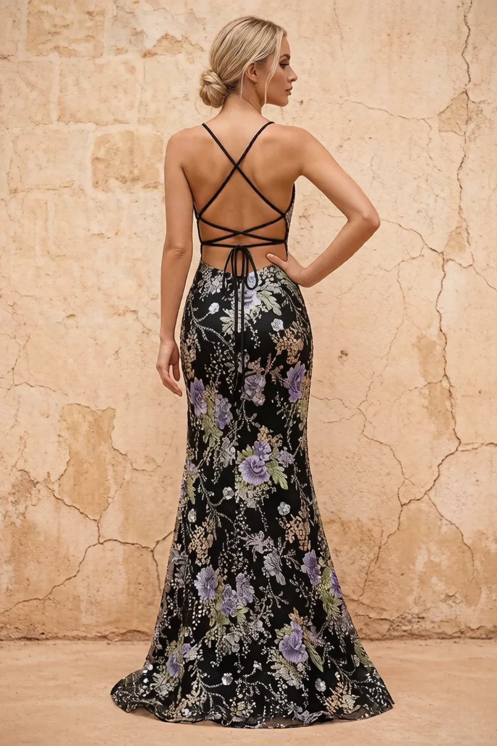 Maggie Glitter Black V-neck Mermaid Maxi Dress Secondary image