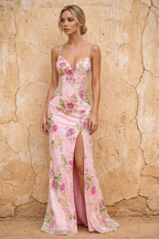 Maggie Glitter Pink V-neck Mermaid Maxi Dress