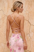 Maggie Glitter Pink V-neck Mermaid Maxi Dress