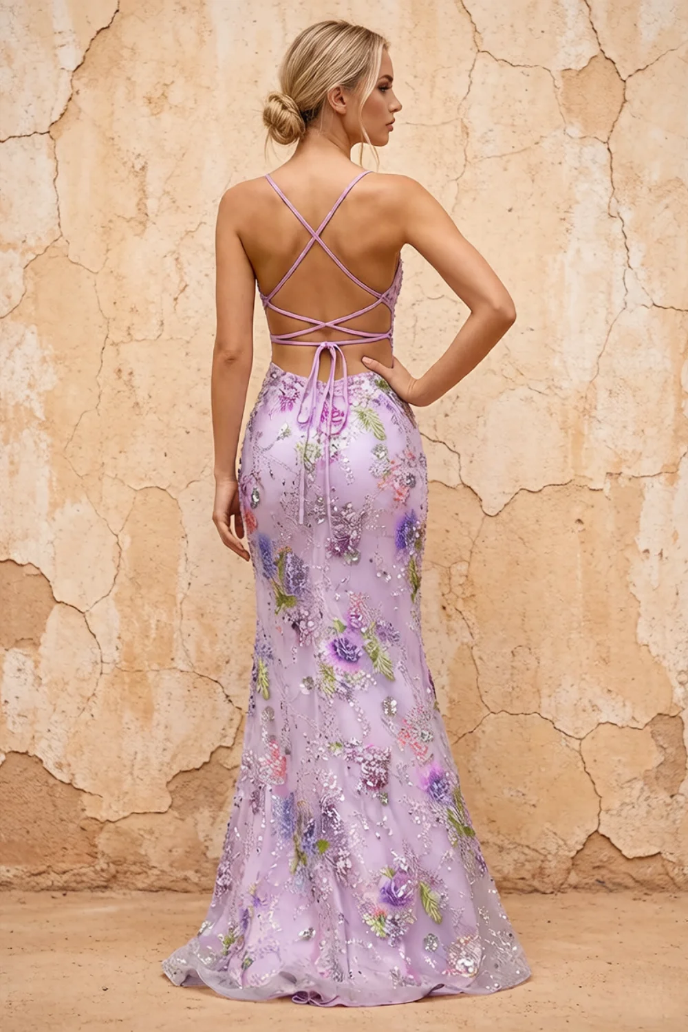 Maggie Glitter Purple V-neck Mermaid Maxi Dress