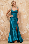 Margaret Blue Satin Sheath Corset Maxi Dress
