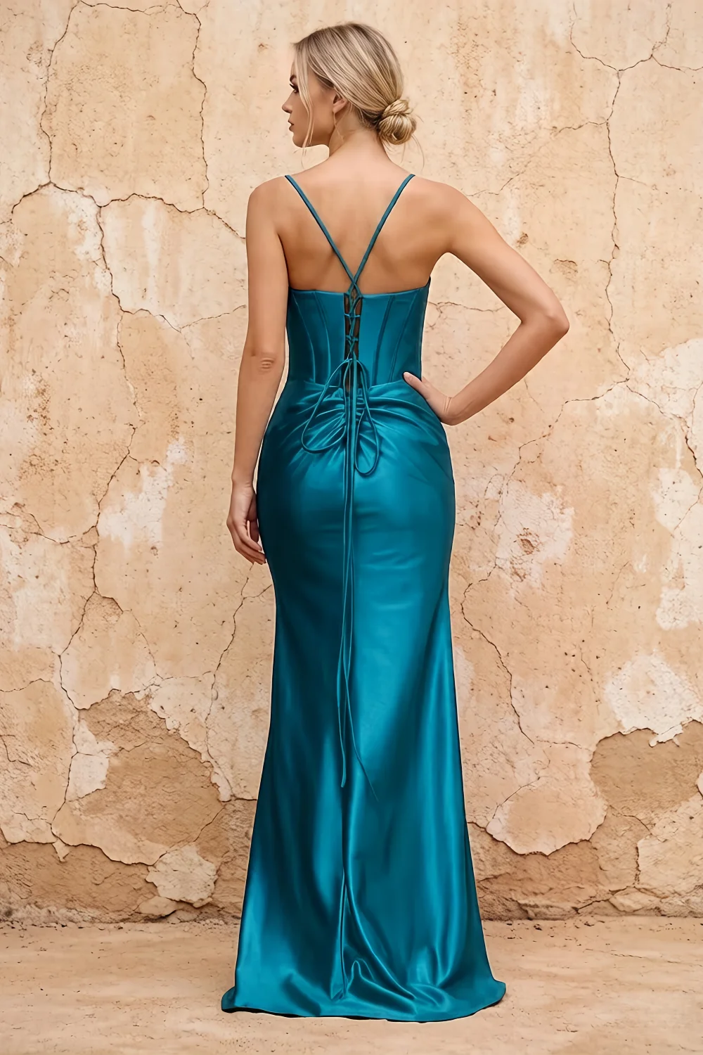 Margaret Blue Satin Sheath Corset Maxi Dress Secondary image