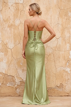 Margaret Dusty Sage Satin Sheath Corset Maxi Dress
