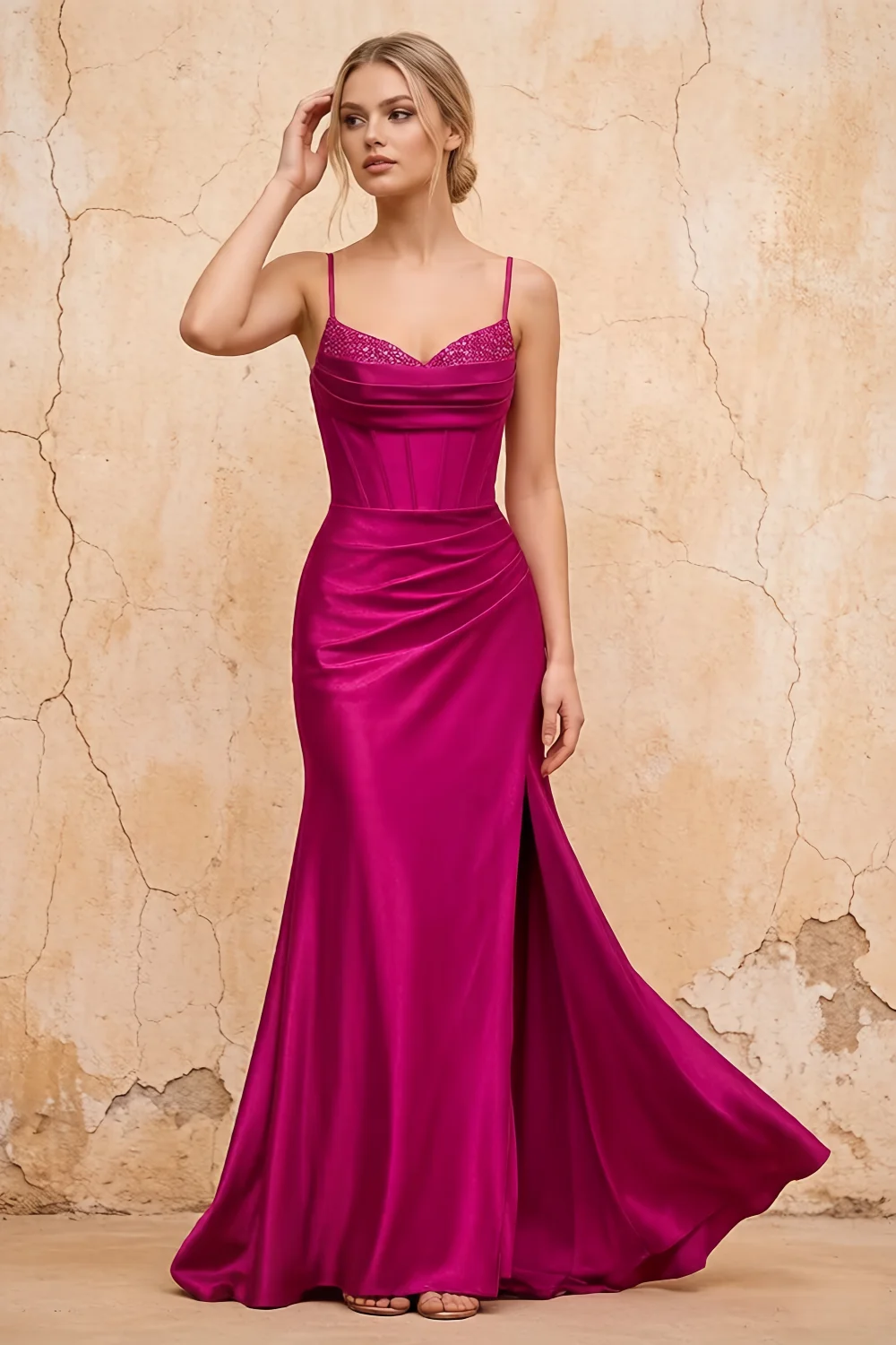 Margaret Rose Satin Sheath Corset Maxi Dress
