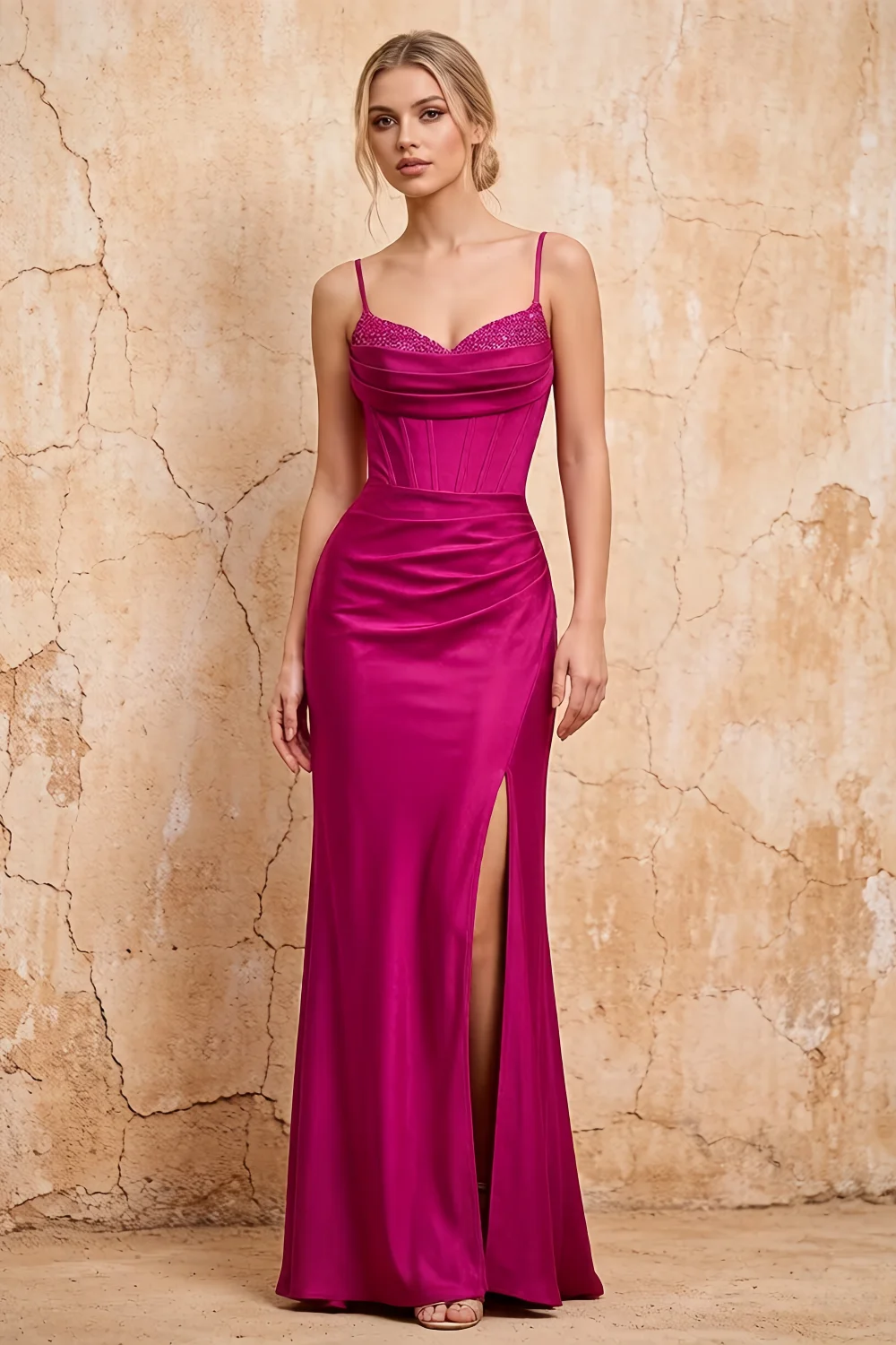 Margaret Rose Satin Sheath Corset Maxi Dress