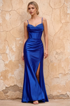 Margaret Royal Blue Satin Sheath Corset Maxi Dress